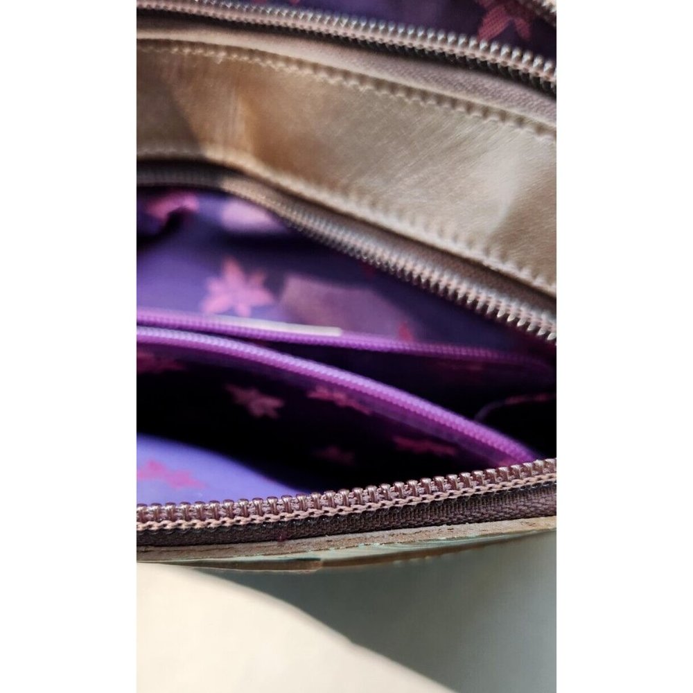 Anuschka Twin Top Wallet Wrislet Organizer Makeup Bag Tooled Waves Small Purse - Picture 13 of 16